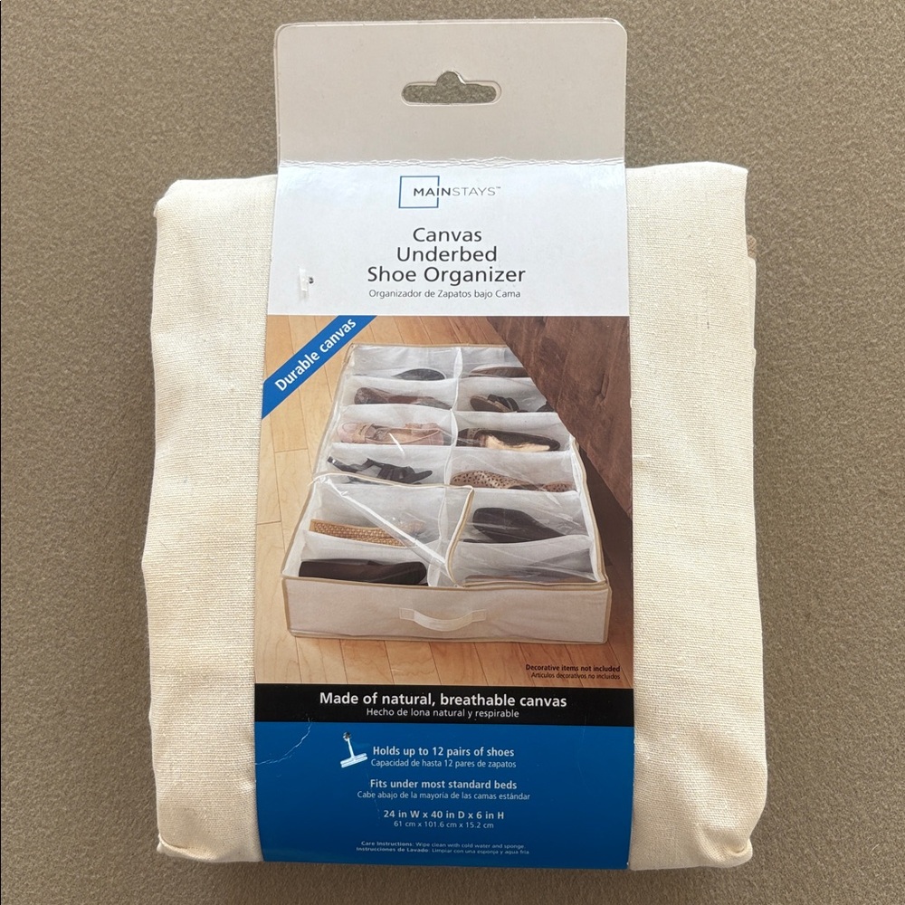 NEW Mainstays Underbed Under Bed Canvas 12 Pair Zippered Zip Up Shoe Organizer